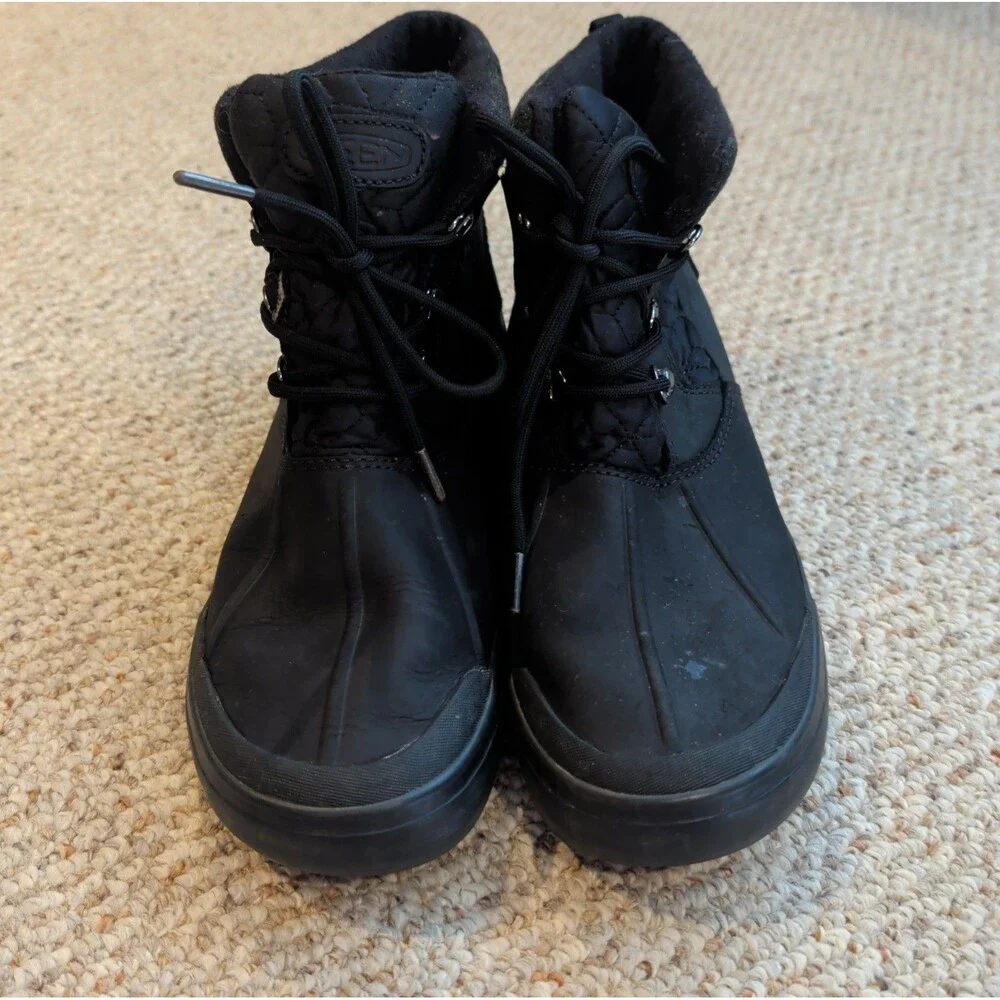 Keen Elsa II Ankle Boots Womens 8 Black Leather Waterproof Quilted Insulated